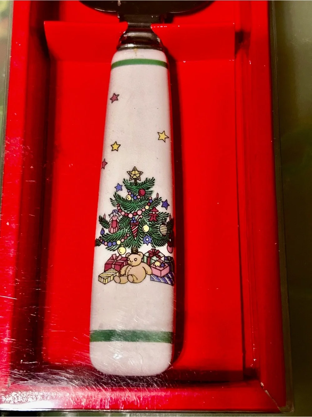 Nikko Ceramic Handle Cake Server with Festive Christmas Tree Design
